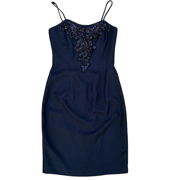Vintage Dresses & Skirts - Vintage Alex Evenings Black Beaded Made In U.S.A Cocktail Knee Length Dress